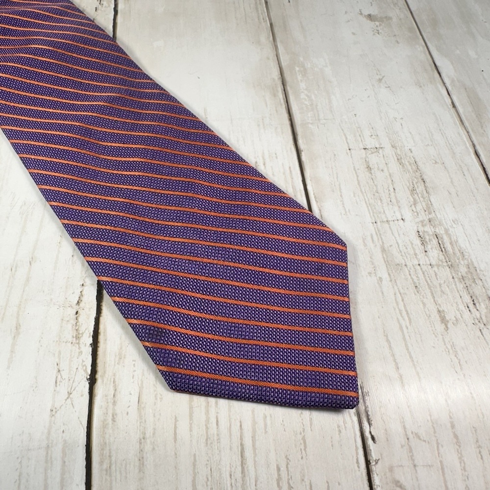 Express Design Studio Men's USA 100% Silk Neck Tie Blue Orange Striped Diagonal